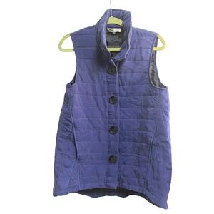 Habitat Quilted Vest Navy Blue Lagenlook Button Front Cupro 6031 Medium